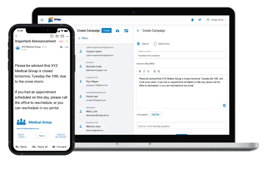patient broadcast messaging feature